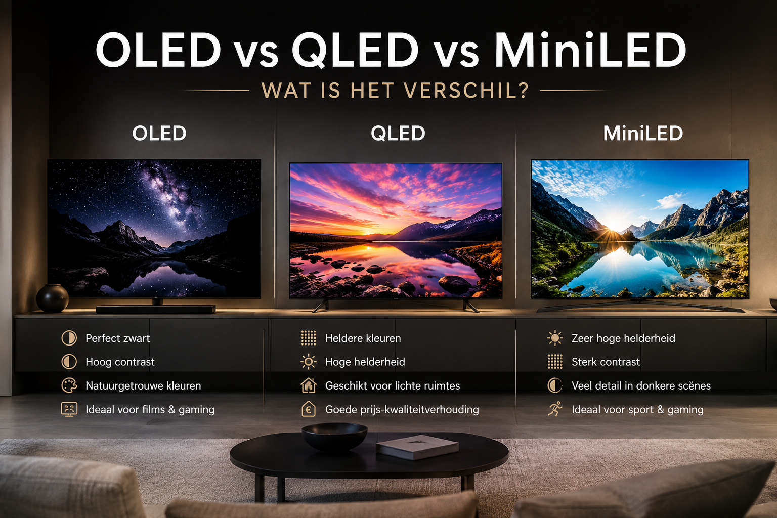 OLED, QLED en MiniLED: wat is het verschil?