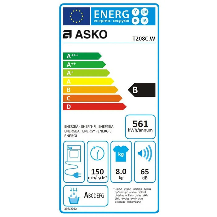 Asko - Wasdroger - T208C.W 8KG