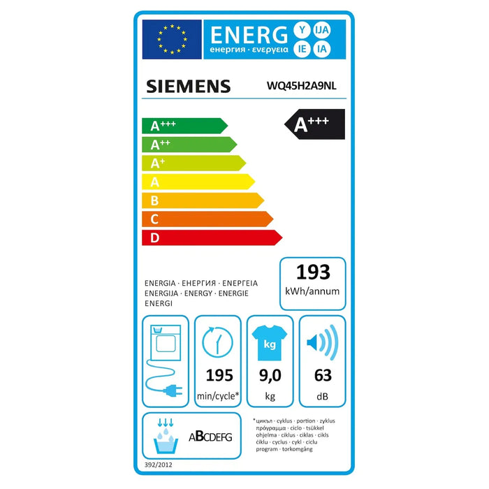 Siemens - Wasdroger - WQ45H2A9NL 9KG