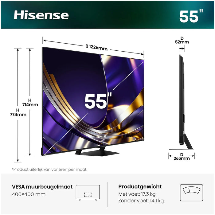 Hisense - 55 INCH - Miniled 4K AI Ontspiegelde Smart TV - 55U79S PRO