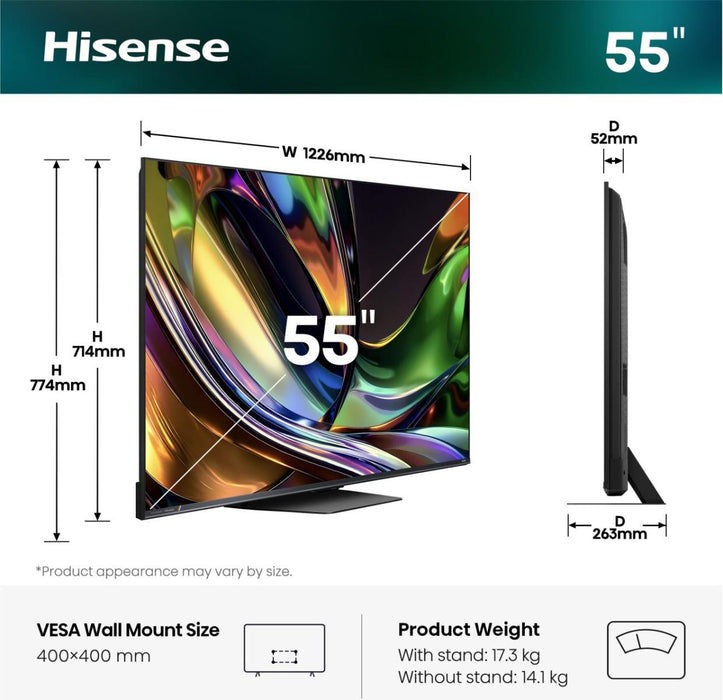 Hisense - 55 INCH - RGB MiniLED AI 4K Smart TV - 55UR8S